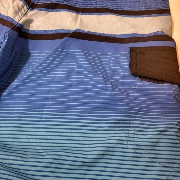 OP Plex 4 Way Strech , Men's Swim Trunks, Blue/Black/ Stripes Design Size30 - Picture 8 of 9